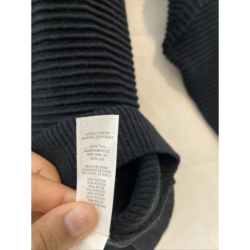 Aerie Offline Womens Sz XS Home Stretch Drop Sleeve Ribbed Black Sweater Shirt - Picture 5 of 6